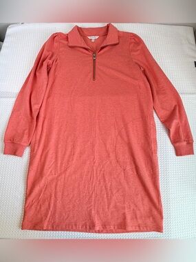 Garnet Hill Quarter-Zip Sweatshirt Dress Peach Orange Pockets Long Sleeve Size